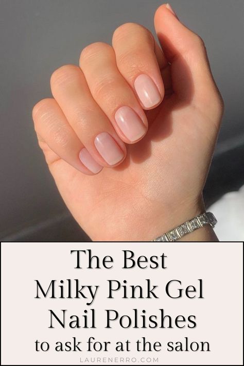 If you feel overwhelmed when you’re at the nail salon, and you want a classy pink milky manicure, I’ve got you covered with the Best Milky Pink Gel Polish Colors at the Nail Salon. These shades are on trend and they look great with every skin tone. So get your nail inspiration here for your next milky nail manicure. Milky Pink Gel Nails Short, Neutral Pink Gel Nail Colors, Milky Blush Nails, Transparent Gel Nail Polish, Pale Pink Squoval Nails, Getting Nadi On My Honeymoon Opi Dip, Bubble Bath Nail Color Gel, Milky Pink Nails Gel Opi, Dnd Summer Fuji