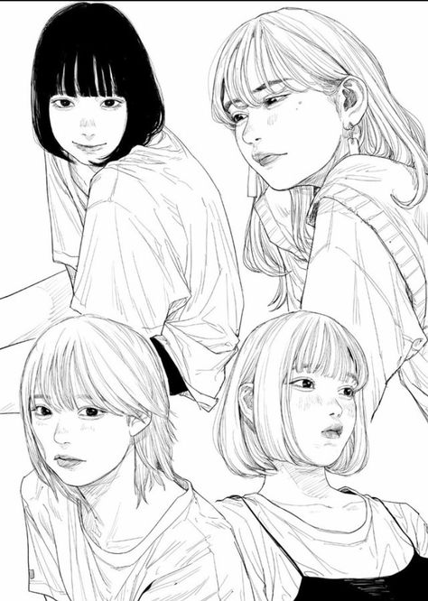 Semi Realism Art Style, Character Concept Sketch, Realistic Manga, Semi Realistic Art, Semi Realistic Drawing, Jw Library, Semi Realistic, Drawing Heads, Monochrome Art