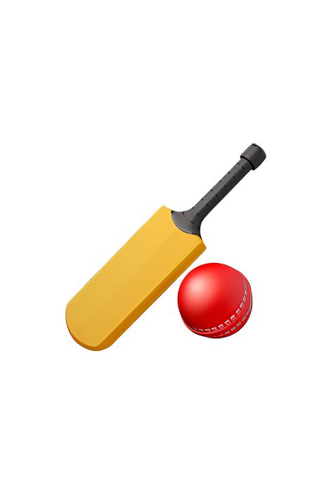 The emoji 🏏 depicts a cricket bat and ball. The bat is made of wood and has a long handle with a flat blade at the end. The ball is small and round with stitching on the surface. The bat and ball are positioned in a way that suggests they are in the middle of a game of cricket. The emoji is typically displayed in shades of brown and red, with the bat being slightly darker than the ball. Cricket Emoji, Cricket Bat And Ball, Apple Emojis, Geometric Photography, Icon Ui, Cricket Game, Bat And Ball, Cricket Poster, Cricket Games