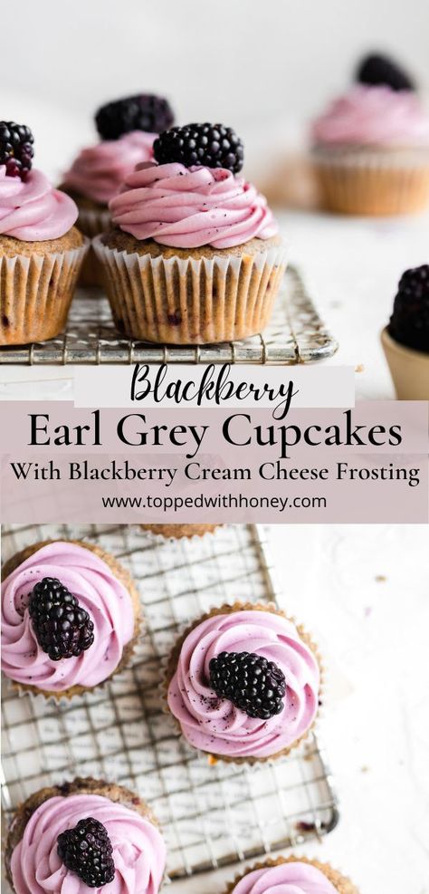 Elegant Cake Flavors, Spring Flavors Desserts, Baking Recipes Spring, Afternoon Tea Cupcakes, Elegant Tea Party Food, Elegant Cupcake Recipes, Blackberry Whipped Cream, Tea Cake Flavors, Tea Cupcakes Recipes