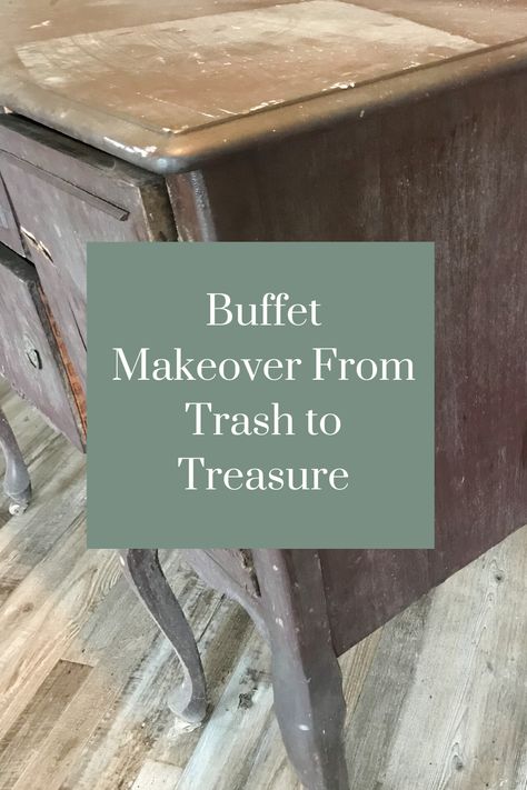 Redoing A Buffet Cabinet, Vintage Buffet Table Makeover, Refurbished Sideboard Ideas, Buffet Cabinet Paint Ideas, Painted Black Buffet, Refinishing Buffet Cabinet, Buffet Restoration Ideas, Refurbished Antique Buffet, Buffet Table Redo