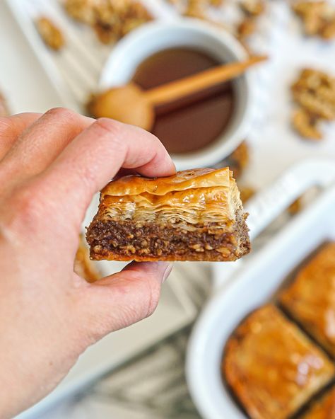 Dairy Free Baklava, Vegan Baklava Recipe, Gf Baklava Gluten Free, Gluten Free Baklava, Baklava With Honey, Vegan Baklava, Baklava Dessert, Vegan Bakes, Baklava Recipe