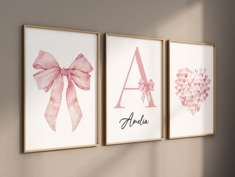 Bow print wall art, Bow nursery print, pink Bow nursery wall art, bow nursery art, bow nursery decor, bow print wall art, name print Bow Bedroom Decor, Bow Themed Nursery, Nursery Wall Frames, Checkered Nursery, Bow Pictures, Bow Nursery, Pictures For Wall, Bow Art, Bow Print