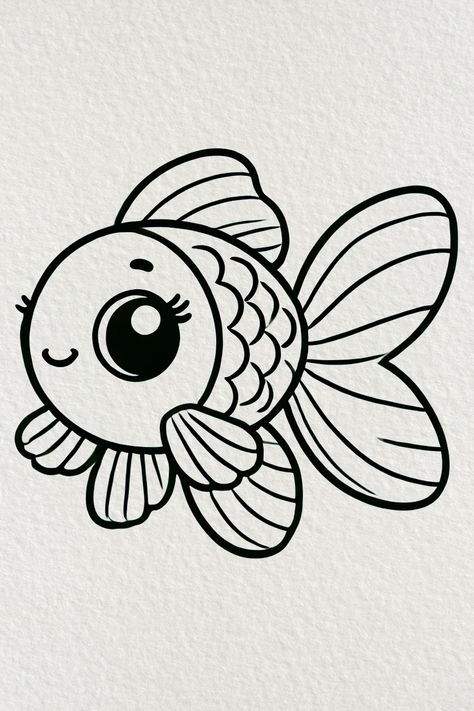 Cute Goldfish Drawing Cute Goldfish Drawing, Goldfish Doodle, Goldfish Drawing, Cartoon Goldfish, Cute Goldfish, Goldfish, Coloring Pages, Doodles, Drawings