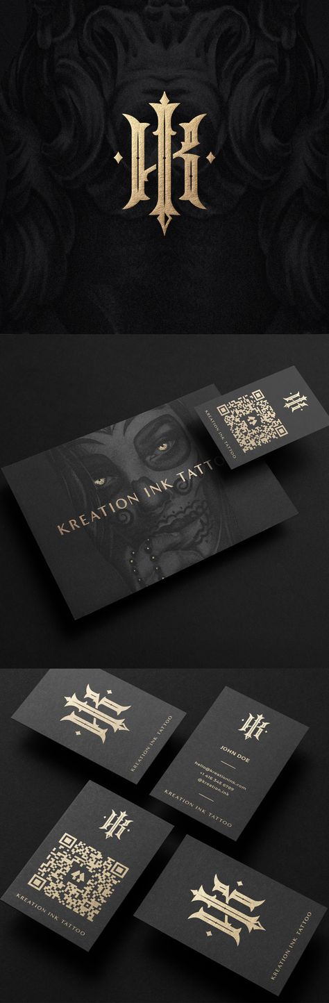 Kenneth Manuel - Kreation Ink Tattoo Identity Design by Kenneth Manuel – Brand Identity design for Kreation Ink Tattoo, a tattoo artist/studio based in Toronto, Ontario. This project encapsulates the finished results of a strategic brand development that helped the business engage with their audience and mark their position in the competitive and connected world of tattooing. – #fashion #branddesign #brandidentity #worldbranddesign Tattoo Business Logo, Logo Design For Tattoo Artist, Tattoo Packaging Design, Logo For Tattoo Artist, Ink Logo Design Ideas, Logo Tattoo Artist, Tattoo Studio Branding Design, Tattoo Branding Design, Tattoo Artist Branding