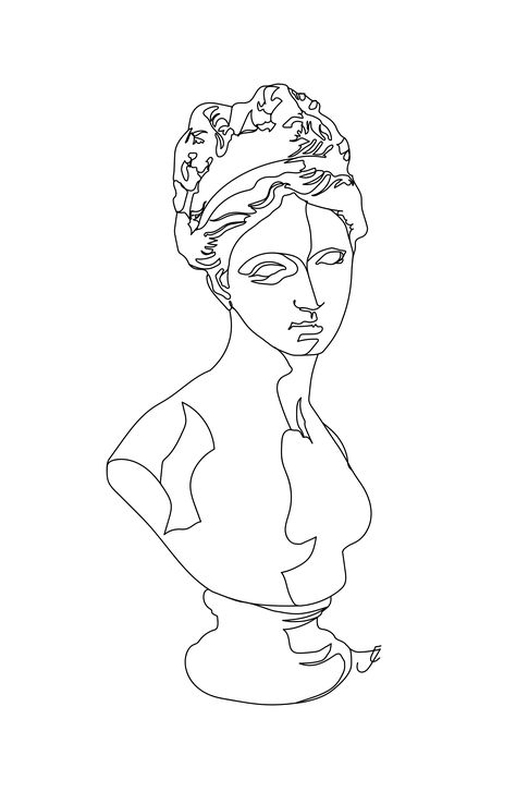 Drawing Of Statue, Line Art Sculpture, Classics Tattoos, Ancient Sculpture Drawing, Athena Bust Tattoo, Grecian Bust Tattoo, Tattoo Designs Line Art, Ancient Roman Tattoo, Statue Drawing Aesthetic