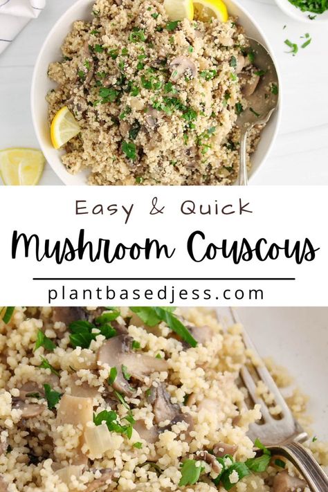 View on a large bowl of mushroom couscous. Couscous Mushroom Recipes, Couscous Mushroom, Vegan Couscous Recipes, Mushroom Couscous, Healthy Fast Meals, Soup And Sides, Mushroom Zucchini Recipe, Healthy Vegan Lunch Ideas, Mushroom Meals