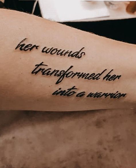 r.h. Sin on Instagram: “her wounds transformed her into a warrior! if you have my words tattooed on you, tag your photos using #rhsintattoos, thank you.” Doubt Tattoo, Healer Tattoo, Warrior Symbol Tattoo, Female Tattoo Designs, Word Tattoos With Meaning, Faith Tattoos, Shoulder Armor Tattoo, Word Tattoo Ideas, Strong Tattoos