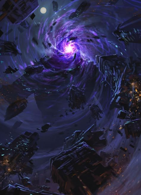 Void God Art, Void Monster Concept Art, Fantasy Void Landscape, Void Fantasy Art, Monsters Attacking City, Black Hole Creature, Void Art Aesthetic, Purple Concept Art, Black Hole Concept Art