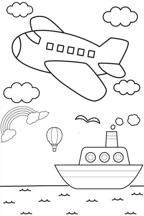 Drawing For Kindergarten Kids, Transportation Coloring Pages Preschool, Home Drawing For Kids, Transportation Coloring Pages, Easy Coloring Pages For Kids, Transportation For Kids, Kids Printable Coloring Pages, Free Kids Coloring Pages, Kindergarten Coloring Pages