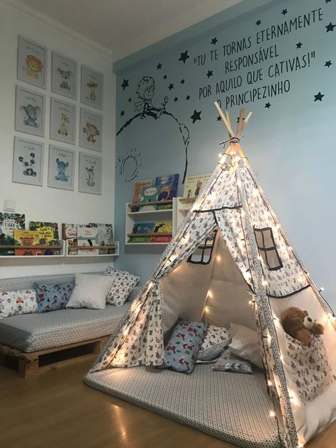 Reading corner - Teepee tent Reading Corner Kids Bedroom, Kids Cozy Corner, Kids Cozy Corner Ideas, Tent Kids Room, Reading Corner Kids, Reading Nook Ideas, Reading Nook Kids, Toddler Boy Room Decor, Baby Boy Bedroom