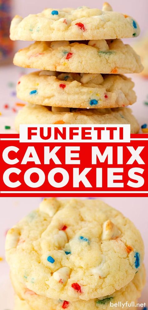 Made with just 4 ingredients, these Funfetti Cake Mix Cookies are soft, chewy cookies with the perfect amount of fun color speckled throughout. This easy cookie recipe is great for Easter, birthday parties, summer, and any time when you need to whip up a batch of cookies quickly. Confetti Cake Mix Cookies, Funfetti Cake Mix Recipes, Funfetti Cookie Recipe, Funfetti Cake Mix Cookies, Confetti Cookies, Cake Batter Cookies, Cake Box Cookies, Funfetti Cookies, Funfetti Cake Mix