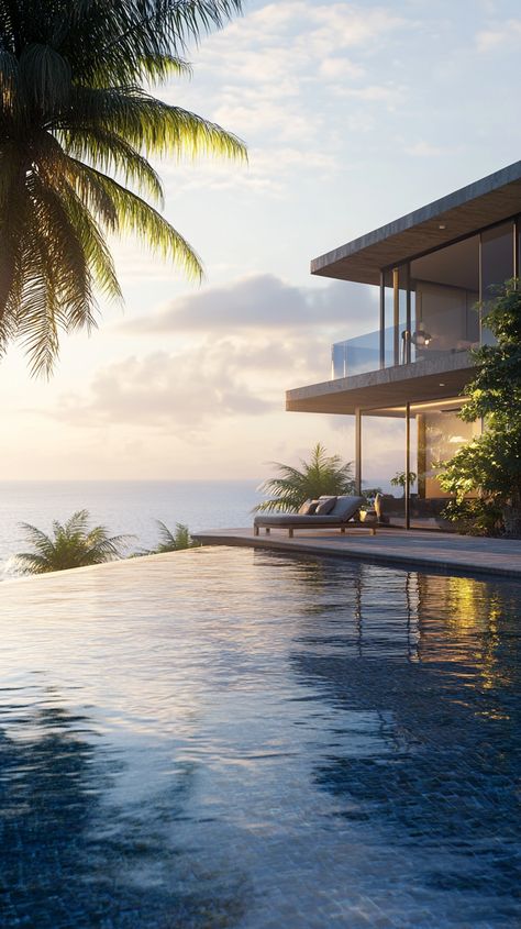 Tropical oasis with infinity pool overlooking the sea Exotic Homes, Island Homes, Island Villa, Tropical Oasis, Sunset View, Island Living, Island Home, Boutique Homes, Ocean Views