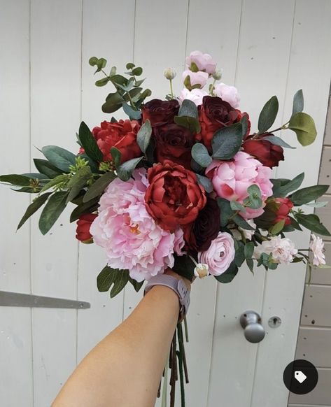 Wedding Bouquet With Eucalyptus, Hoco Flowers, Natural Wedding Bouquet, Bouquet With Eucalyptus, Prom Flowers Bouquet, Red Flower Bouquet, Homecoming Flowers, Pink Bridal Bouquet, Prom Bouquet