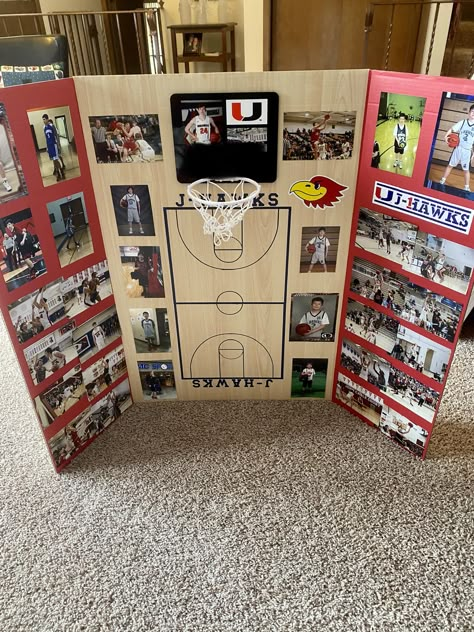 Basketball Projects For School, Basketball Senior Night Ideas Boys, Soccer Senior Boards, Senior Volleyball Baskets, Senior Board Basketball, Senior Night Trifold Board Basketball, Basketball Senior Poster Ideas, Senior Boards Ideas, Senior Night Basketball Ideas Posters