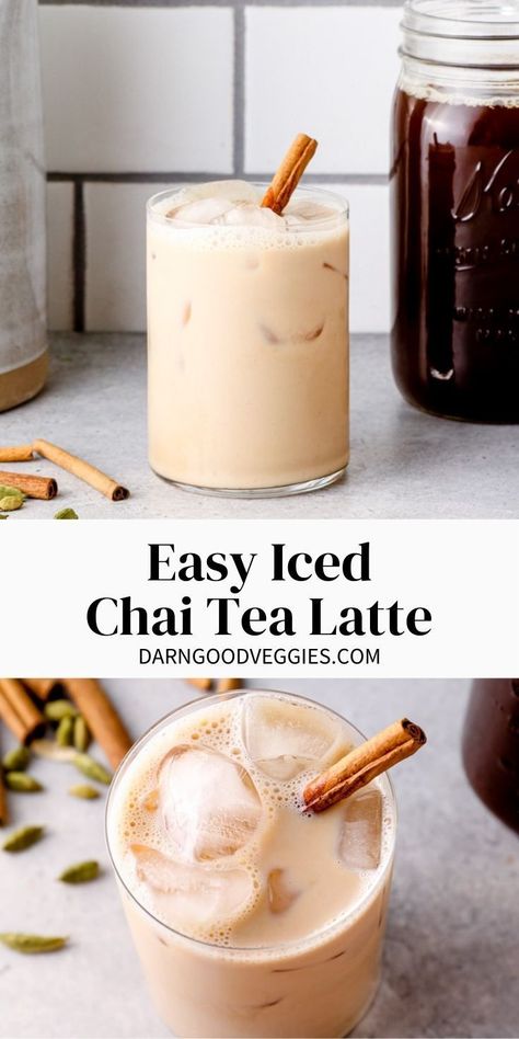 Chi Tea Latte Iced Starbucks, Homemade Iced Chai Tea Latte, Best Chai Tea Latte Recipe, Iced Chai Recipe, Starbucks Iced Chai, Healthy Hot Drinks, Chai Tea Concentrate, Chai Concentrate, Chai Tea Latte Recipe