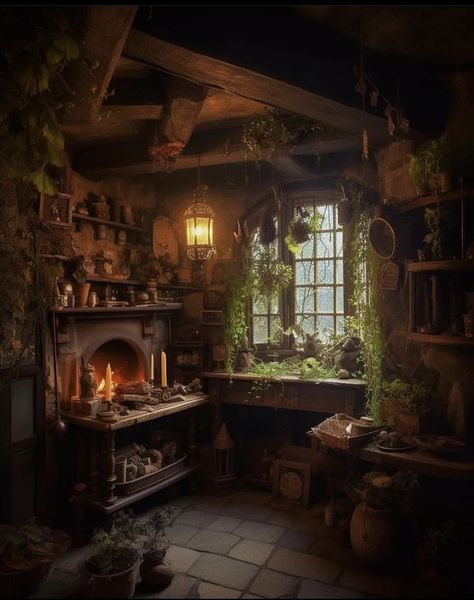 Witch Cottage Interior, Cozy Images, Cozy Witch, Witchy Cottage, Witches Cottage, Witchy House, Fantasy Cottage, Cozy Cottages, Forest Cottage