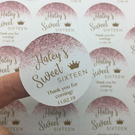 Excited to share this item from my #etsy shop: Personalized Crown and Glitter Sweet Sixteen Favor Stickers Quince Favors, Sweet Sixteen Party Favors, Sweet 16 Birthday Ideas, Sweet Sixteen Party Ideas, 16 Birthday Ideas, 16 Party Decorations, Glitter Sweet 16, Sweet Sixteen Favors, Sweet 16 Party Favors