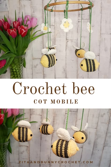 Crochet Bee Mobile Free Pattern, Crochet Cot Mobile Free Pattern, Crochet Bee Mobile, Crochet Cot Mobile, Crochet Bee Wall Hanging, Crochet Mobile Free Pattern, Crochet Baby Mobile Free Pattern, Crochet Mobile Pattern, Crochet Mobile Baby