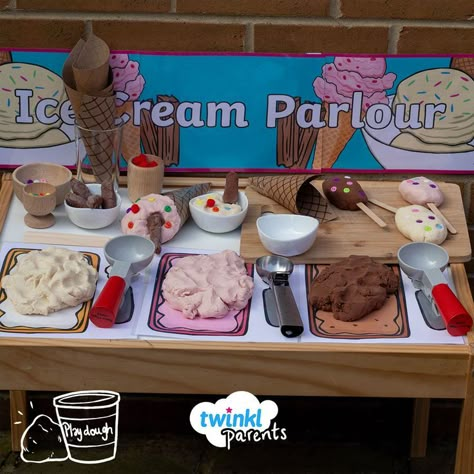 Ice Cream Parlour Role Play, Playdough Area, Playdough Table, Ice Cream Playdough, Play Ice Cream, Early Childhood Education Activities, Ice Cream Crafts, Tuff Tray Ideas, Role Play Areas