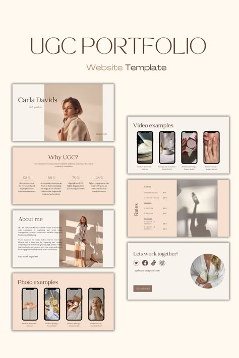 Create a unique and professional portfolio to showcase your UGC content. This template includes everything you need to get started, from a custom domain to a beautiful #Ugc_Portfolio_Website #Ugc_Portfolio_Ideas #Pretty_Web_Design #Ugc_Portfolio_Template Ugc Portfolio Website, Ugc Portfolio Ideas, Pretty Web Design, Canva Presentation Template, Ugc Portfolio Template, Canva Presentation, Fashion Website Design, Best Landing Page Design, Minimal Website