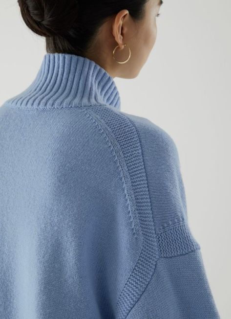 Knit Drawing, Light Blue Jumper, Blue Jumpers, Knitwear Details, Knitwear Trends, Knitting Machine Patterns, Slouchy Style, Roll Neck Jumpers, Natural Fibres