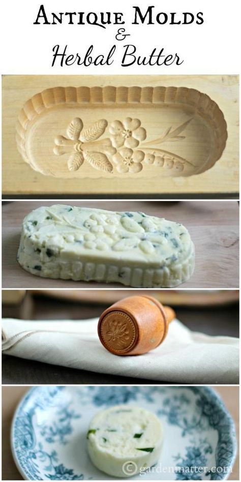 Antique Molds & Herbal Butter ~ gardenmatter.com Gnocchi Recipes Homemade, Flavored Butter Recipes, Cheese Sauces, Compound Butters, Flavored Butters, Butter Churns, Making Butter, Butter Molds, Churning Butter