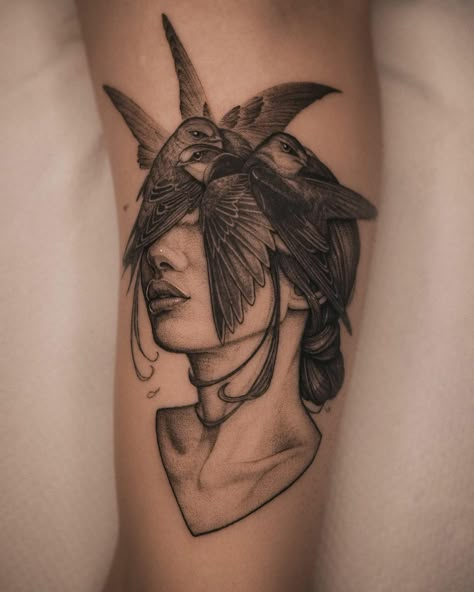 Surrealism Tattoo, Face Tattoos For Women, Black Bird Tattoo, Surreal Tattoo, Tattoo Portfolio, Best Sleeve Tattoos, Dark Tattoo, Sleeve Tattoos For Women, White Tattoo