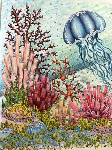 Under The Sea Drawings, Coral Reef Drawing, Ocean Creatures Art, Ocean Drawing, Sea Drawing, Sea Creatures Art, Seahorse Art, Underwater Painting, Lost Ocean