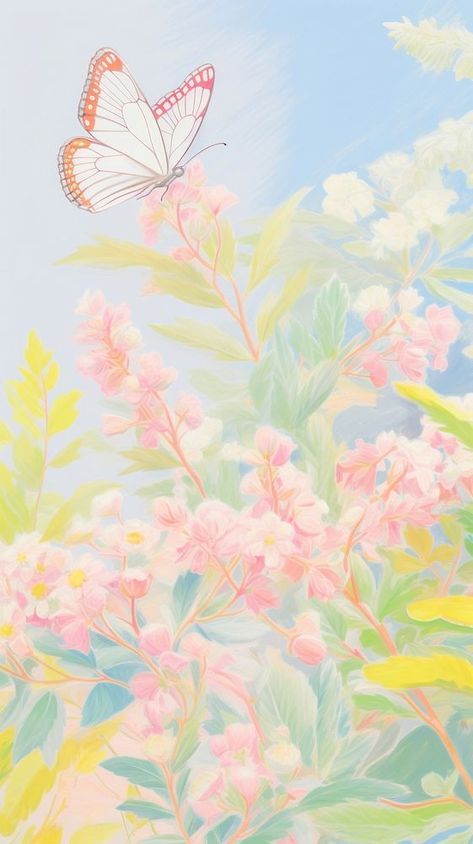 Cute butterfly in garden backgrounds painting outdoors. | free image by rawpixel.com / Wariya Sopitpakdeepong Butterfly In Garden, Butterfly Phone Wallpaper, Backgrounds Painting, Garden Butterfly, Garden Bridal Showers, Garden Illustration, Pattern Butterfly, Garden Drawing, Flower Theme