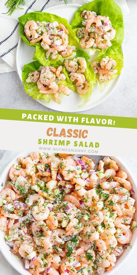 This is the best shrimp salad, and it's made with a creamy, tangy dressing, lots of crunchy vegetables, and a sprinkling of fresh chopped herbs. You'll love this easy and delicious classic recipe! Shrimp Cold Salad, Bay Shrimp Salad, Southern Shrimp Salad, Shrimp Salad No Mayo, Best Shrimp Salad, Shrimp Crab Salad, Shrimp Cabbage Salad, Baby Shrimp Salad, Shrimp Salads For Dinner