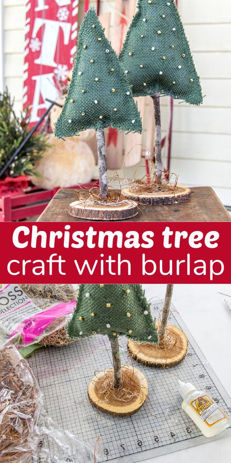 Homemade Burlap Christmas Tree Craft - Make and Takes Burlap Christmas Crafts, Christmas Sewing Crafts, Burlap Trees, Christmas Tree Craft, Burlap Christmas Tree, Tree Craft, You Are Home, Burlap Crafts, Christmas Tree Crafts