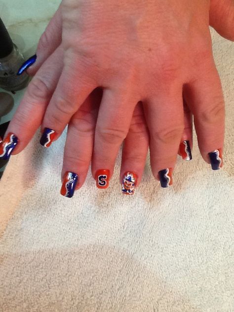 Syracuse University nails by Becki @ Trendsetters Syracuse University Nails, Syracuse Grad Cap, Syracuse Dorm, Syracuse Tailgate, Syracuse Football, Syracuse University, Trend Setter, Class Ring, Nail Inspo