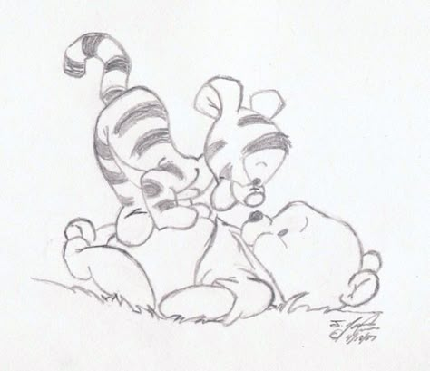 Aww ❤️ Baby Tigger and Baby Pooh Winnie The Pooh And Tigger, Winnie The Pooh Drawing, Pooh And Tigger, Disney Drawings Sketches, Disneyland Pictures, Bear Coloring Pages, Disney Art Drawings, Baby Drawing, Disney Sketches