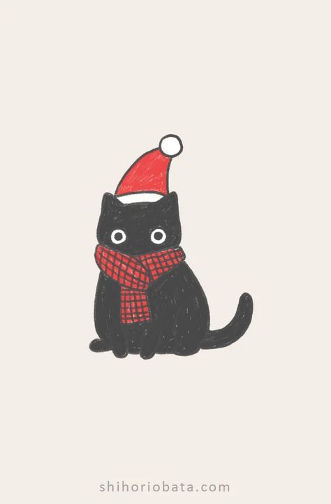 Christmas Figures Drawing, Doodle Art Christmas Ideas, Cats To Draw Easy, Christmas Picture Drawing, Christmas Drawings Art Easy, Cat With Santa Hat Drawing, Christmas Cat Pfp Drawing, Christmas Idea Drawing, Gift Card Drawing Ideas