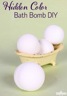 These bath bombs look plain white, but once you throw them in the tub they release a hidden color! Bath Bomb Ideas, Bath Boms, Soap Queen, Bath Stuff, Bomb Recipes, Hidden Colors, Bath Bomb Recipes, Homemade Bath, Bath Fizzies