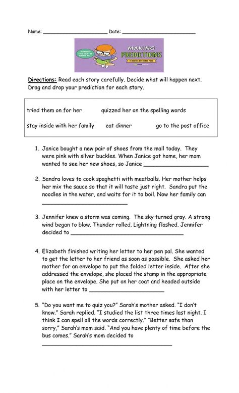 Making Predictions Making Predictions Worksheet, 2nd Grade Small Group, Making Predictions Activities, Predicting Activities, Free Educational Websites, Summative Test, Making Predictions, Teaching English Grammar, Reading Test