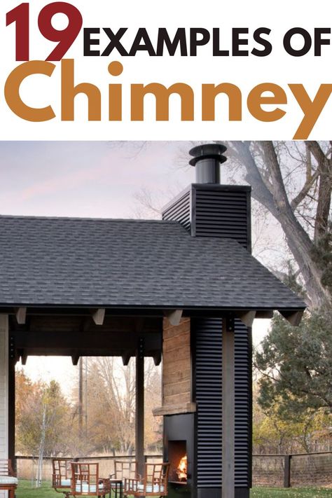 Chimneys are built from many unique materials and have many different looks and types. The type of chimney can be chosen from being aesthetically pleasing, its functionality, or all of the above. Here are the 19 examples of the types of chimney you can find in a home. #housefacade #homeexteriors #homerenovation #housedecor Fireplace Exterior Chimney, Chimney Ideas Exterior, Exterior Chimney Ideas, Chimney Exterior, Exterior Chimney, House Veranda, Outside Tiles, Dirty Kitchen Design, Chimney Design