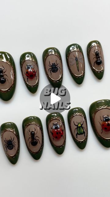 elle on Instagram: "more bugs !🐞🐜 

#pressonnails 
#3dnails 
#3dnailart 
#bugnails 
#ladybugnails" Nails With Bugs, 3d Bug Nails, Beetle Nail Art, Innerbloom Nails, Beetle Nails, Bug Nail Art, Insect Nails, Bug Nails, Ladybug Nails