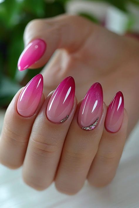 50 Beautiful Pink Nail Ideas to Elevate Your Style In 2024(With DIY Tips) - ACRYLICNAILDESIGNS Oval Nails Pink Design, Pink Nail Almond Shape, Cute Oval Nails Design, Pink Nails With Rhinestones, Nails Ideas Pink, Spring Nail Art Designs, Pink Nails Ideas, Pink Nail Ideas, Pink Nail Art Designs