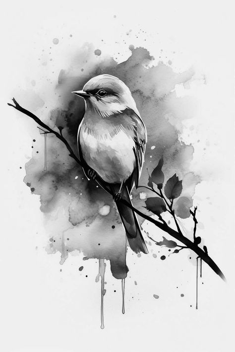 Watercolors Birds, Birds Black And White, Bats Tattoo, Bird Printables, Bird Black And White, Rose Tattoo Stencil, Bats Tattoo Design, Tattoo Perna, Monochrome Aesthetic