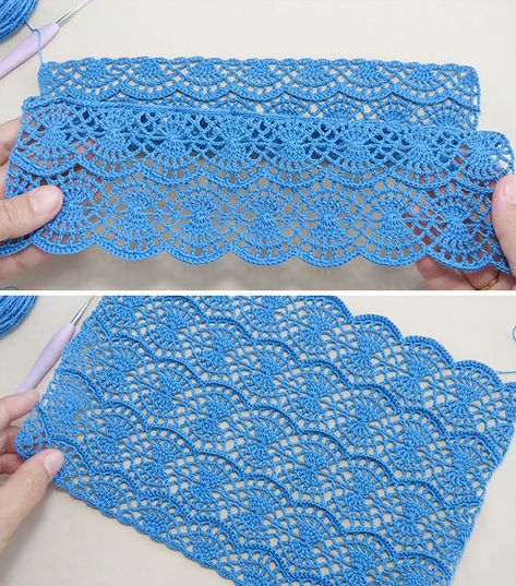 Crochet Lace Waves Motif: Discovering Elegance - CrochetBeja Pineapple Crochet, Crochet Triangle, Crochet Stitches Video, Crochet Videos Tutorials, Knitting Videos, Lace Headbands, Crochet Rose, Never Gonna, Crochet Flower Patterns