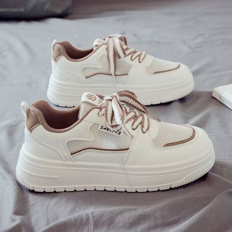 Casual Women's White Sports Daddy Trendy Sneakers - White and Gray / Style: LeisureSeason: Spring. AutumnUpper Material: Artificial PuFashion Element: OtherToe Shape: Round HeadHeel Height: Middle Heel (3-5cm)Color: White Brown. White Gray. WhiteWearing Style: Front Lace-up #amazonhome #amazonfinds #amazonhomefinds #homehacks #lifehack Ladies Shoes Sneakers, White Sport Shoes, Women Tennis Shoes, Heels Elegant, Running Sneakers Women, Flat Slippers, Woman Walking, Womens Tennis Shoes, Orthopedic Shoes