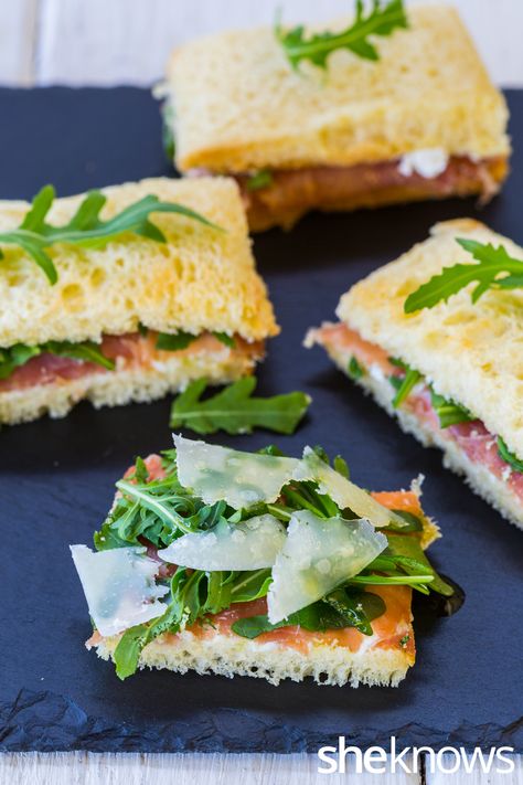 5 Easy tea sandwiches that will definitely impress your guests – SheKnows Valentines Day Tea Sandwiches, Italian Tea Sandwiches, Prosciutto Finger Sandwiches, Elegant Tea Sandwiches, Italian Finger Sandwiches, Finger Sandwiches For Tea Party, Afternoon Snacks For Guests, High Tea Sandwiches Fillings, Vegetarian Tea Sandwiches