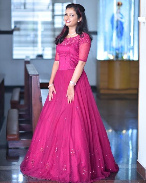 WhatsApp on 9496803123 to customise your handcrafted bridal attire Party Wear Maxi Dresses, Kerala Girl, Kerala Engagement Dress, Gown Designs, Indian Wedding Gowns, Designer Anarkali Dresses, Gown Party Wear, Simple Gowns, Long Frock