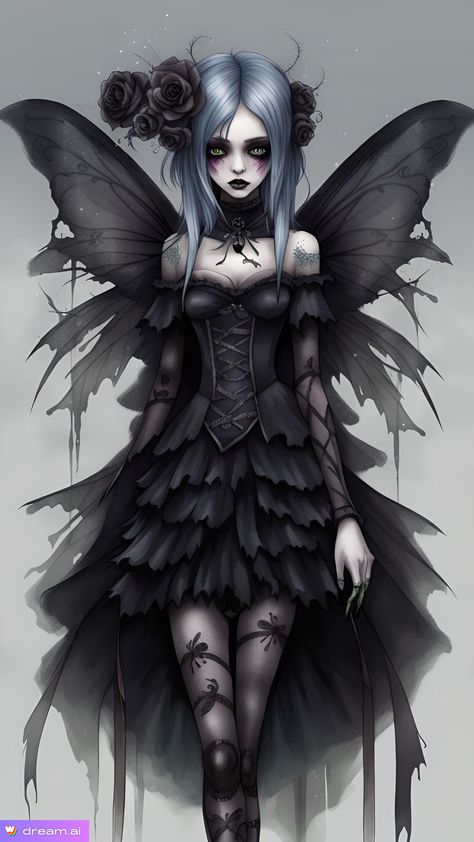 Goth Fairy Art, Dark Fairy Drawing, Drawing Ideas Fairy, Dark Fairy Art, Dark Fairy Halloween, Bad Fairy, Anne Stokes Dragon, Vampire Fairy, Fairy Tattoos