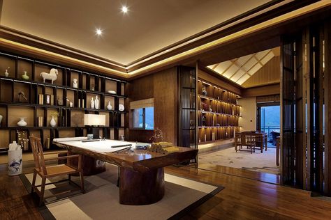 Huge Office Luxury, Rich Office Design, Large Study Room Ideas, Big Office Room, Zen Resort, Office Room Interior Design, Classic Office Interior, China Room, Office Room Design