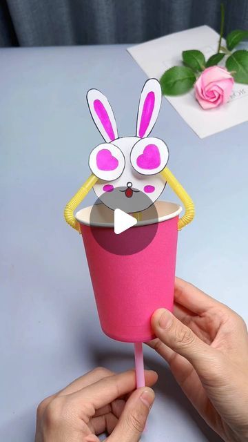 Straw Art And Craft, Crafts With Straws, Straw Crafts For Kids, Cup Crafts For Kids, Rabbit Craft, Rabbit Diy, Diy Montessori Toys, Paper Cup Crafts, Straw Art