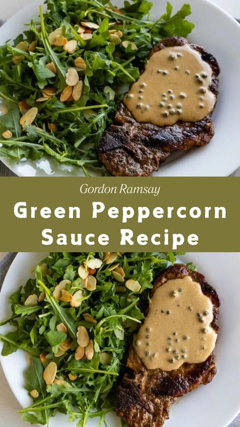 Gordon Ramsay Green Peppercorn Sauce Recipe Green Pepper Sauce Recipe, Green Pepper Corn Sauce For Steak, Peppercorn Demi Glaze, Green Peppercorn Sauce For Steak, Green Peppercorn Recipes, Green Pepper Steak Recipe, Beef And Green Beans Recipe, Peppercorn Recipes, Sauces For Steak