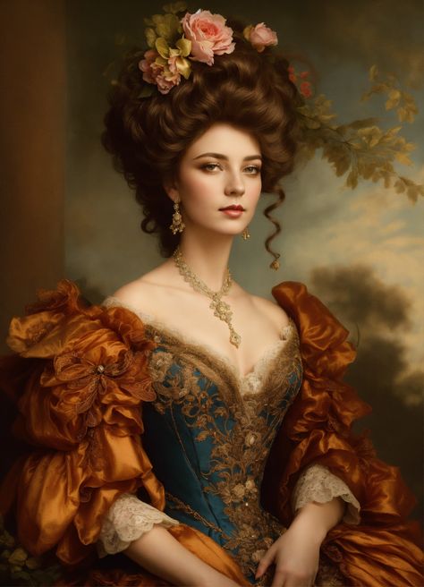 Lexica - "glamorous victorian opera primadonna", big hair, elaborate gown, lace, bustle, head and shoulders portrait, intricately detailed eyes Victorian Portraits Woman, Victorian Woman Aesthetic, Victorian Lady Portrait, Walking Up Stairs, Victorian Portrait, Baroque Dress, Victorian Gown, Victorian Portraits, Rococo Art